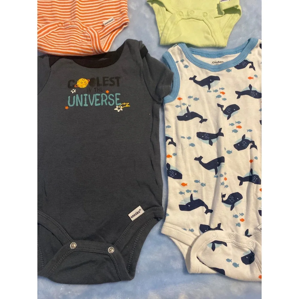 Gerber Onesies Baby Boys 3-6 Months Bodysuit Lot 6pk Nautical Space Whale Blue